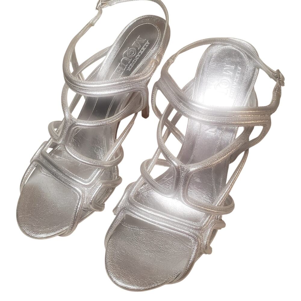 Alexander McQueen Vintage Strappy Stiletto Sandal Silver Leather Size 9.5 Auth